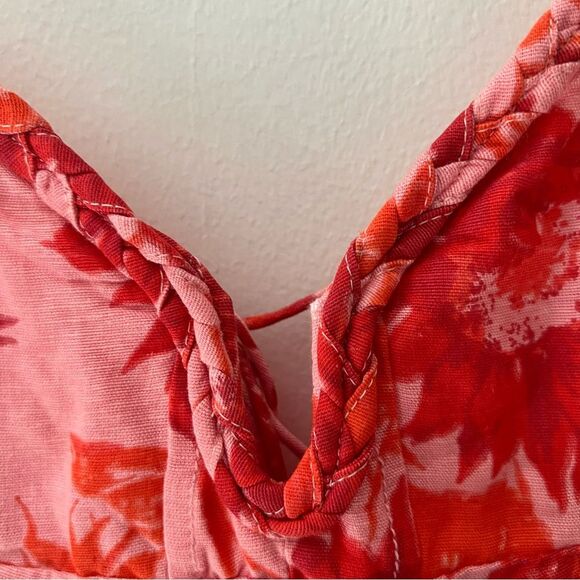 Free People Dress Altura Babydoll Minidress Floral Pink Red Size Large - Picture 7 of 16